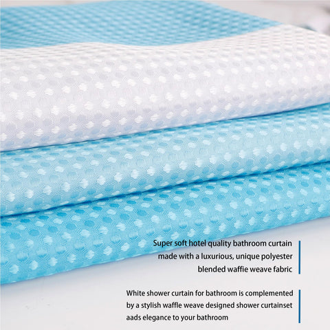 maifey Shower Curtain for Bathroom, Waffle Fabric Heavy Duty Waterproof Wet Room Blue Shower Curtains Heavy Duty Bath anti-fouling with 12 Hooks 180