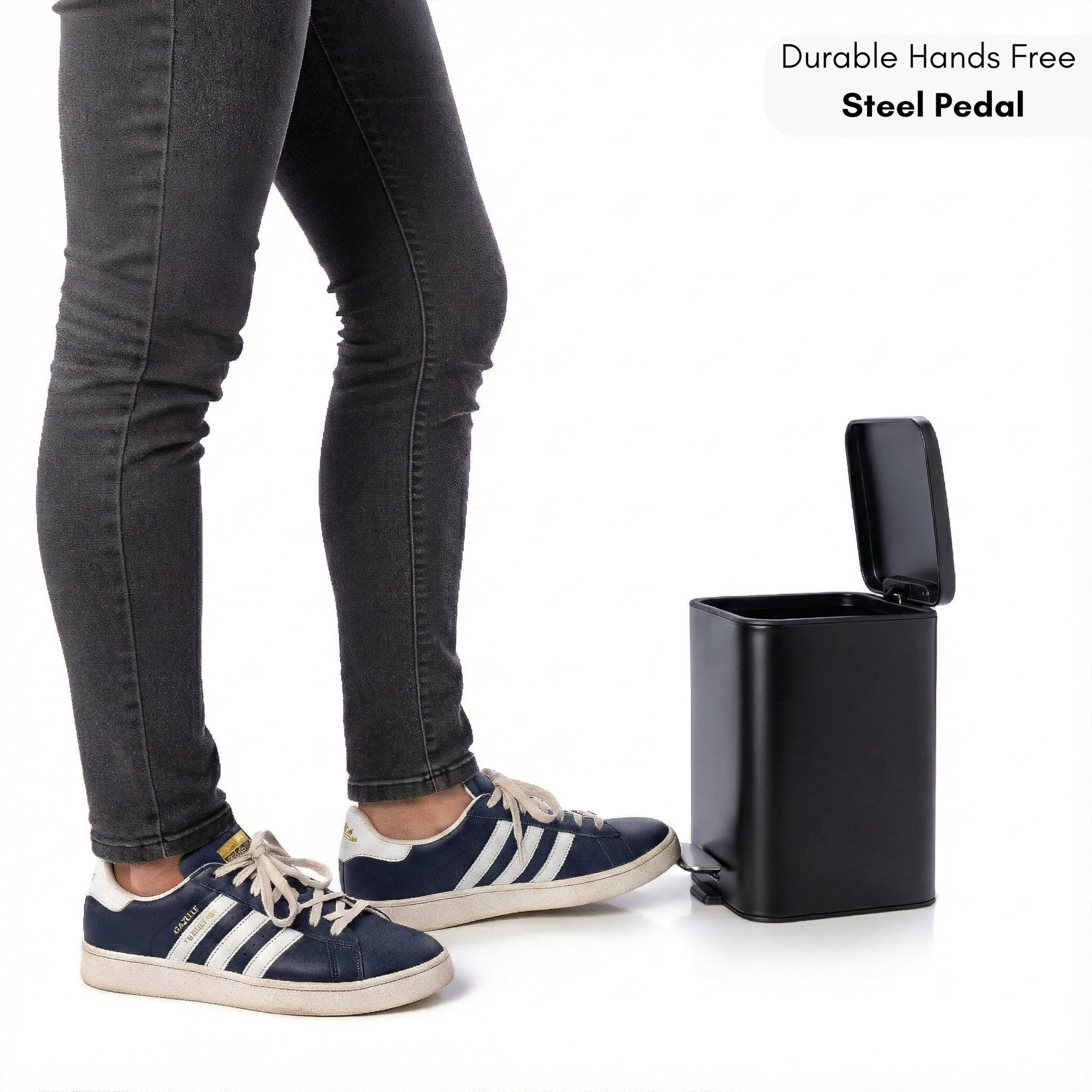 Erreke Bathroom Pedal Bin 3L, Black, Removable Inner Bucket, Modern Design