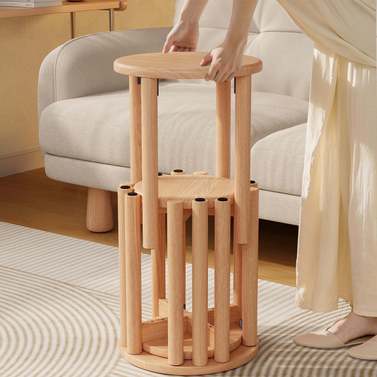 YQJJGL 4PCS Wood Stools, Rustic Stool, Wooden Chair, Kitchen Stools, Stackable Round Stools for Dining Room, Living Room, Classroom, Bedroom