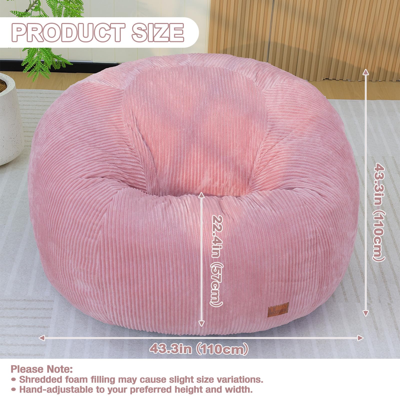 UODERS Oval Bean Bag for Adults Kids & Teens, Large Bean Bag Chair with Corduroy Cover with Handle