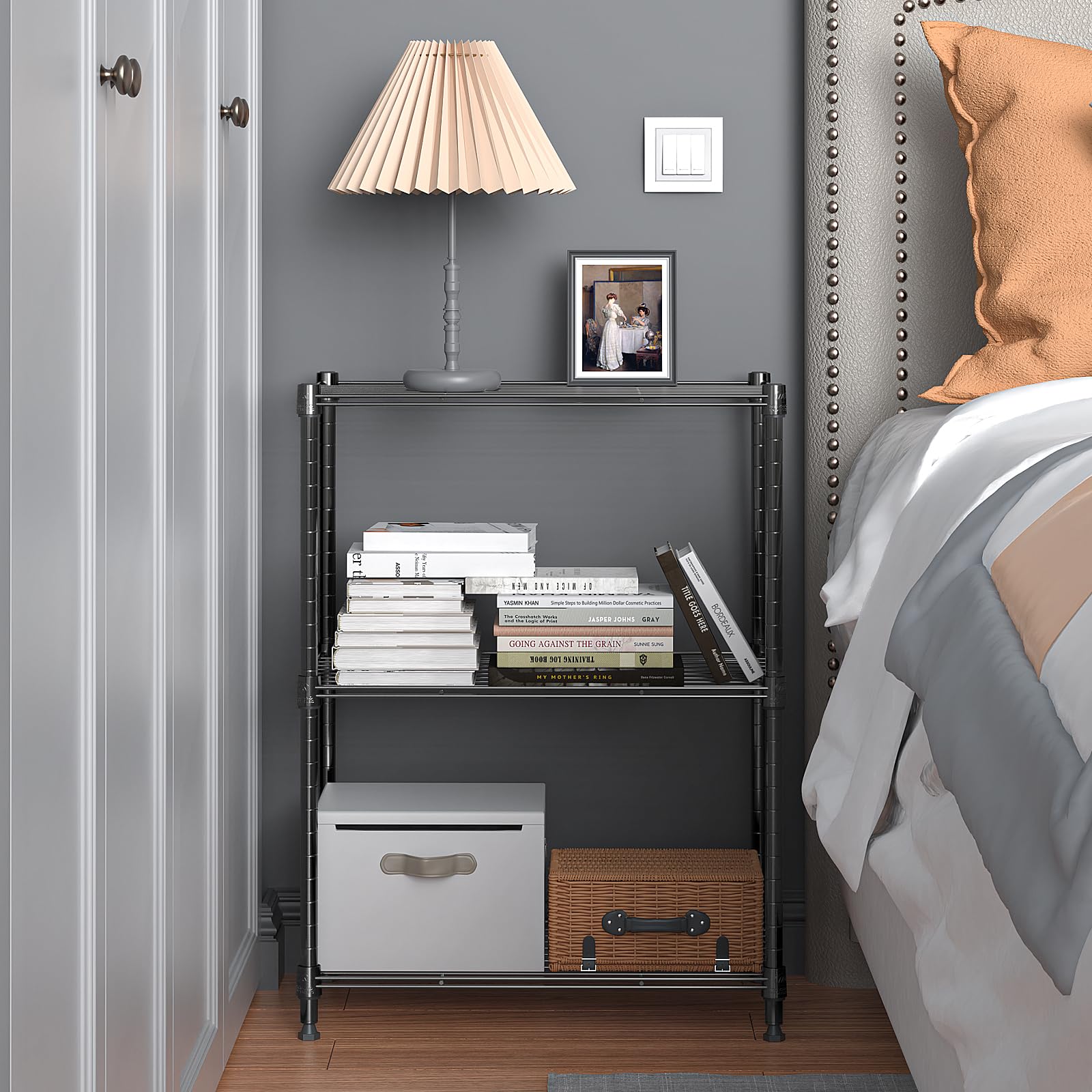 M MZG Height Adjustable Shelves,Heavy Duty Wire Pantry Shelving for Tool Sheds, Garage, and Storehouse,Metal, Grey,3 tier 30 x 45 x 67 cm