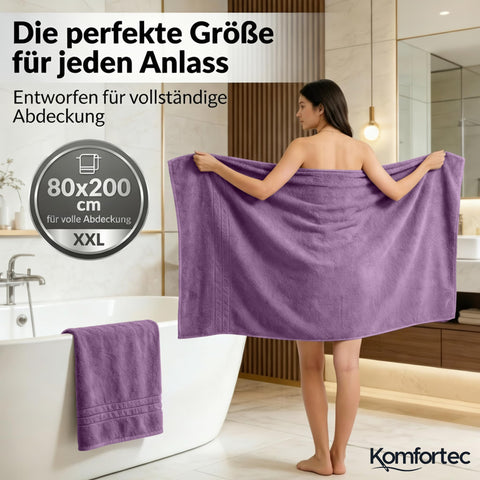 Komfortec Jumbo Bath Towels, 100% Cotton, Quick Dry, 80x200, Purple