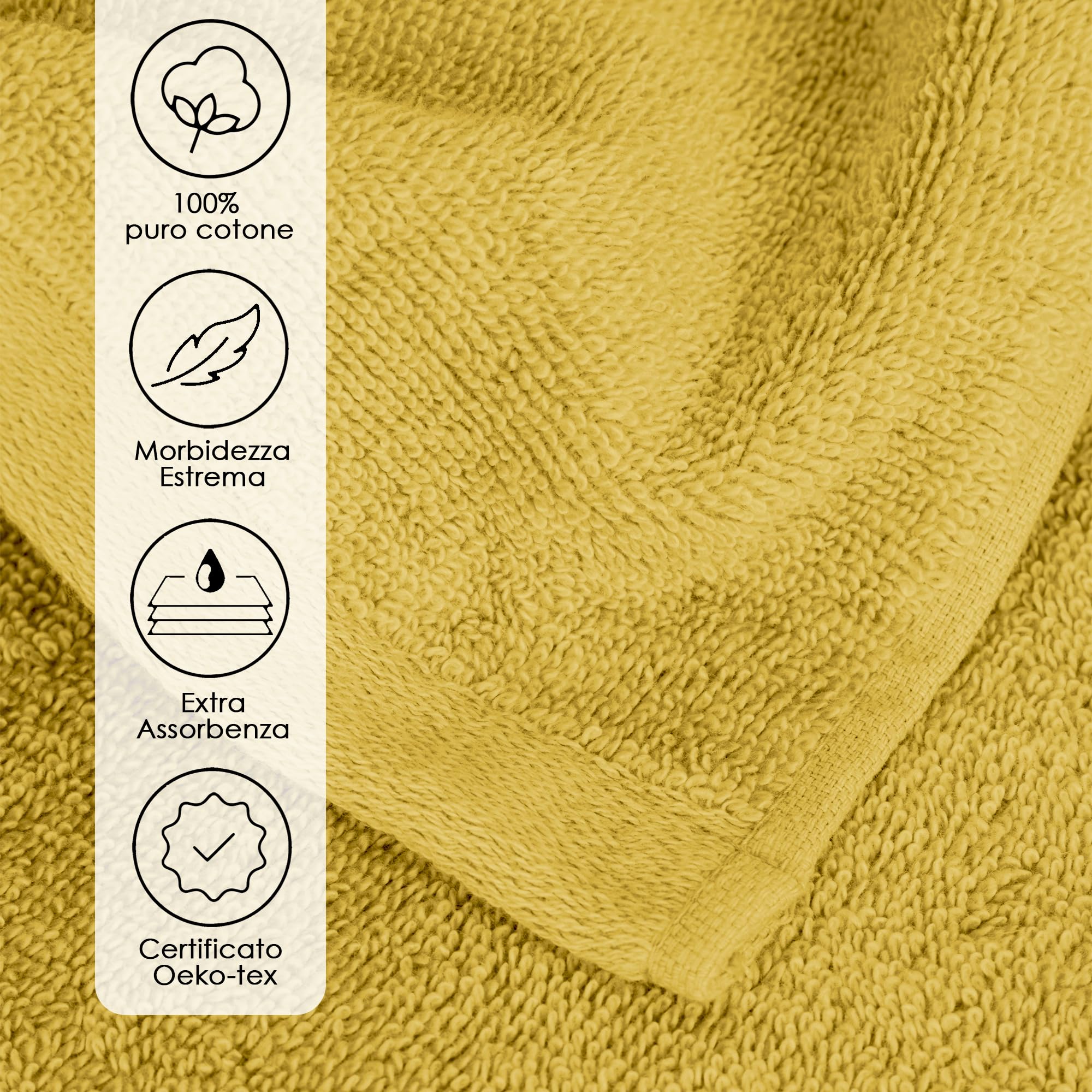Ruggeri, Set 3 Piece Hand Towel Set, 50x100 cm, Soft Cotton, Yellow