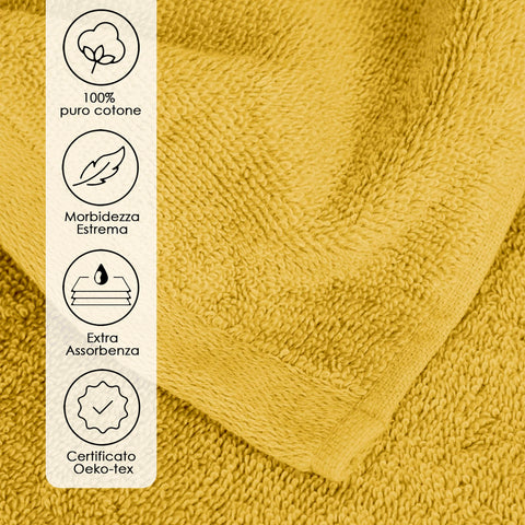 Ruggeri, Set 3 Piece Hand Towel Set, 50x100 cm, Soft Cotton, Yellow
