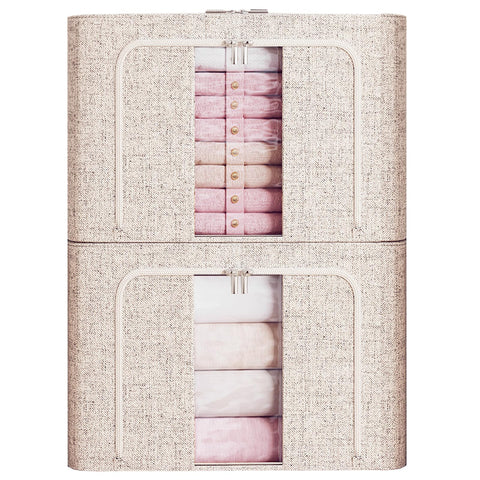 FYTXSZ Clothes Storage Boxes 66L with Metal Frame, Foldable Fabric Storage Bins with Lid and Clear Window