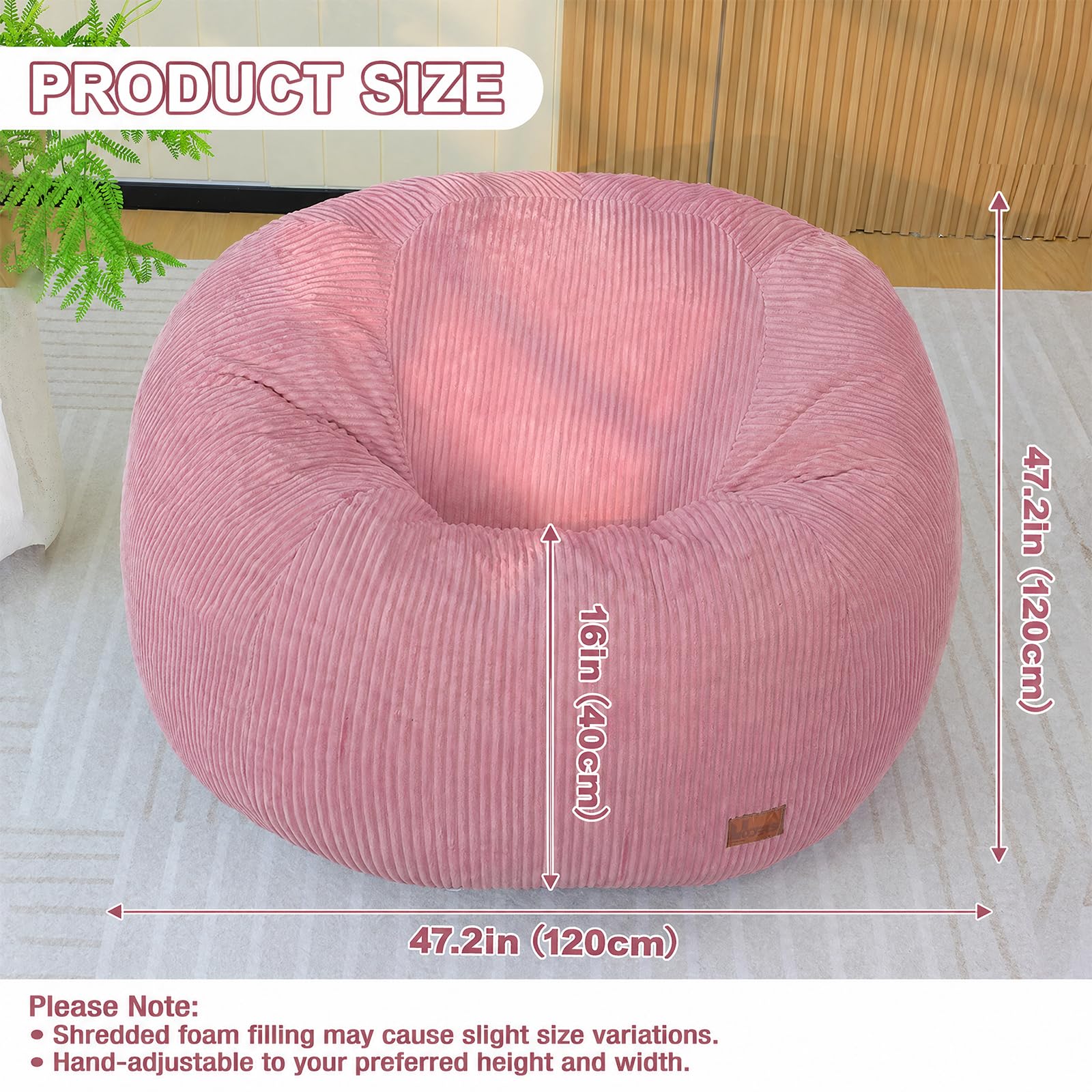 UODERS Oval Bean Bag for Adults Kids & Teens, Large Bean Bag Chair with Corduroy Cover with Handle