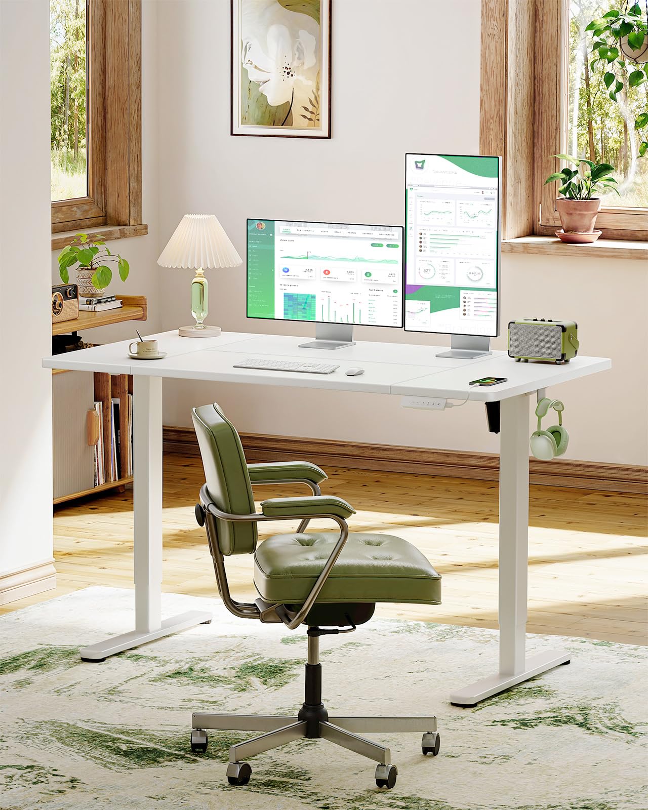 Marsail Electric Standing Desk with USB-A Charging Port, 160 x 80 cm Height Adjustable Sit Stand Desk with 4 Custom Height Settings, 80kg Max Load