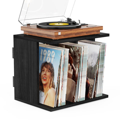 Emfogoo Vinyl Record Storage Wall Mounted Holds 100 LP Albums, 3-Tier Organizer Cabinet with Wall Mount