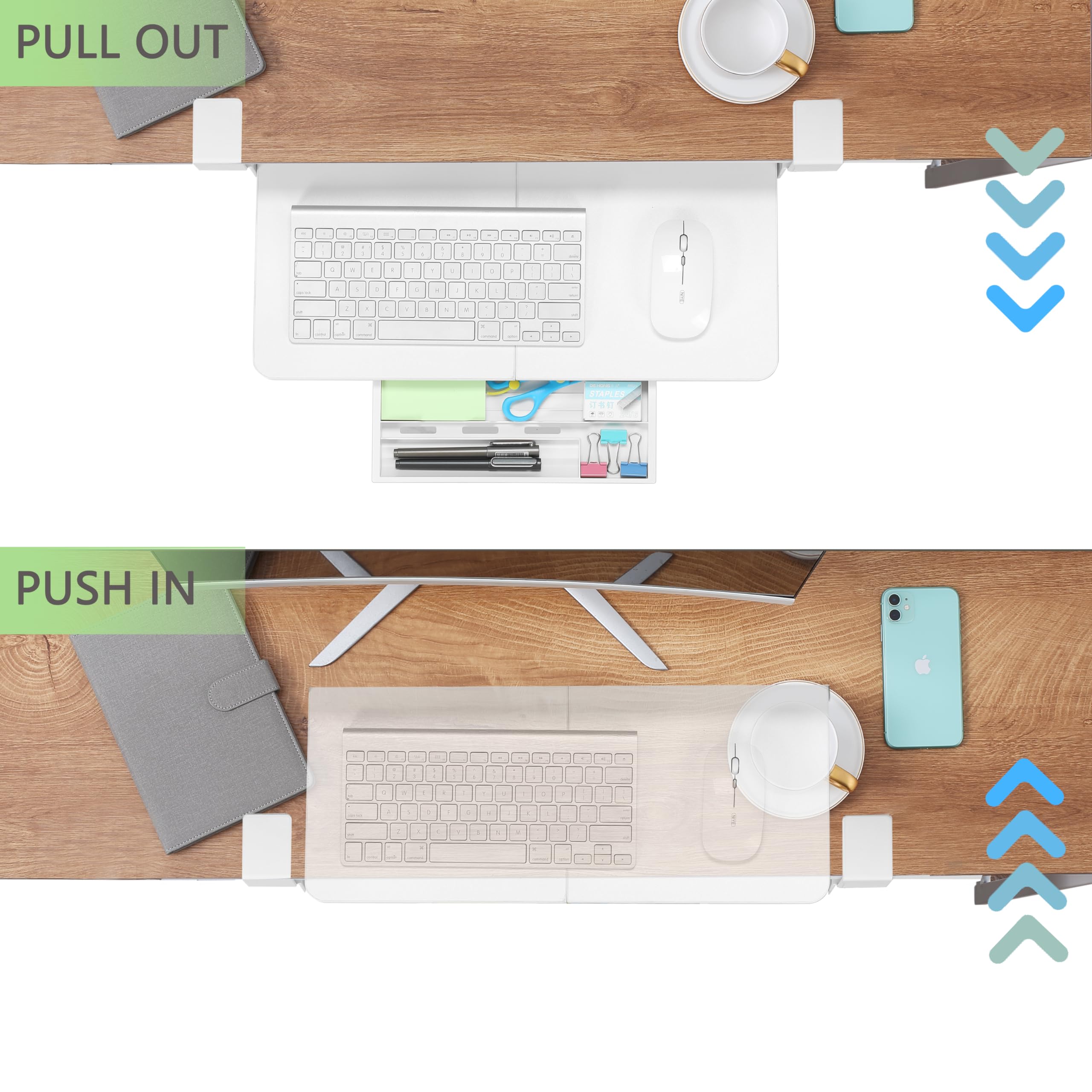 ETHU Keyboard Tray under Desk, 50×30cm Pull-out Keyboard Drawer for Desk, Retractable Ergonomic Sliding Keyboard Shelf for Office & Home (White)