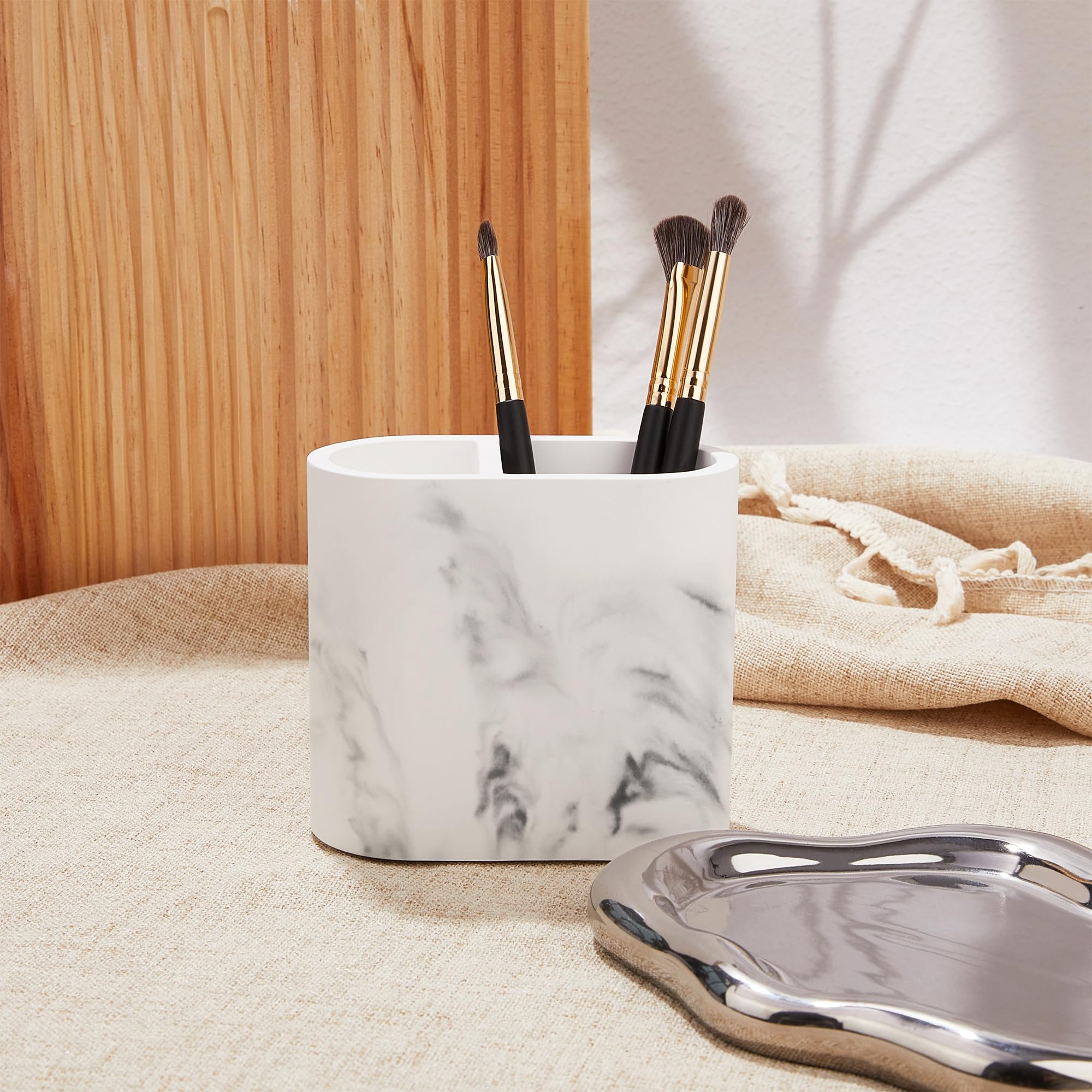 Diatomite Toothbrush Holders for Bathrooms, Electric Tooth Brush and Toothpaste Holder for Bathroom Countertop, Marble White Bathroom Accessories