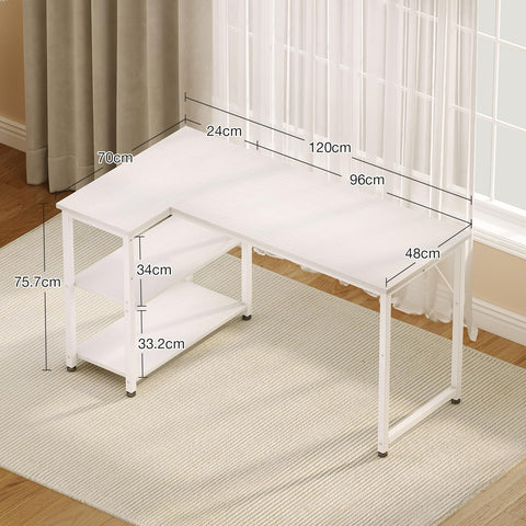 Coleshome L Shaped Gaming Desk for Small Space, 120x70 cm White