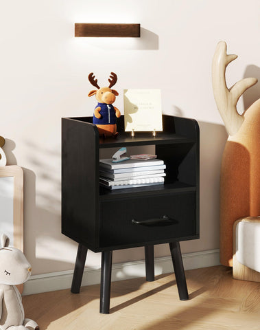 YMYNY Bedside Table Set of 2, Nightstand, Side Table, Wooden Sofa End Table with Fabric Drawer, Open Shelf, Solid Wood Legs, 39x29x63 cm, for Bedroom