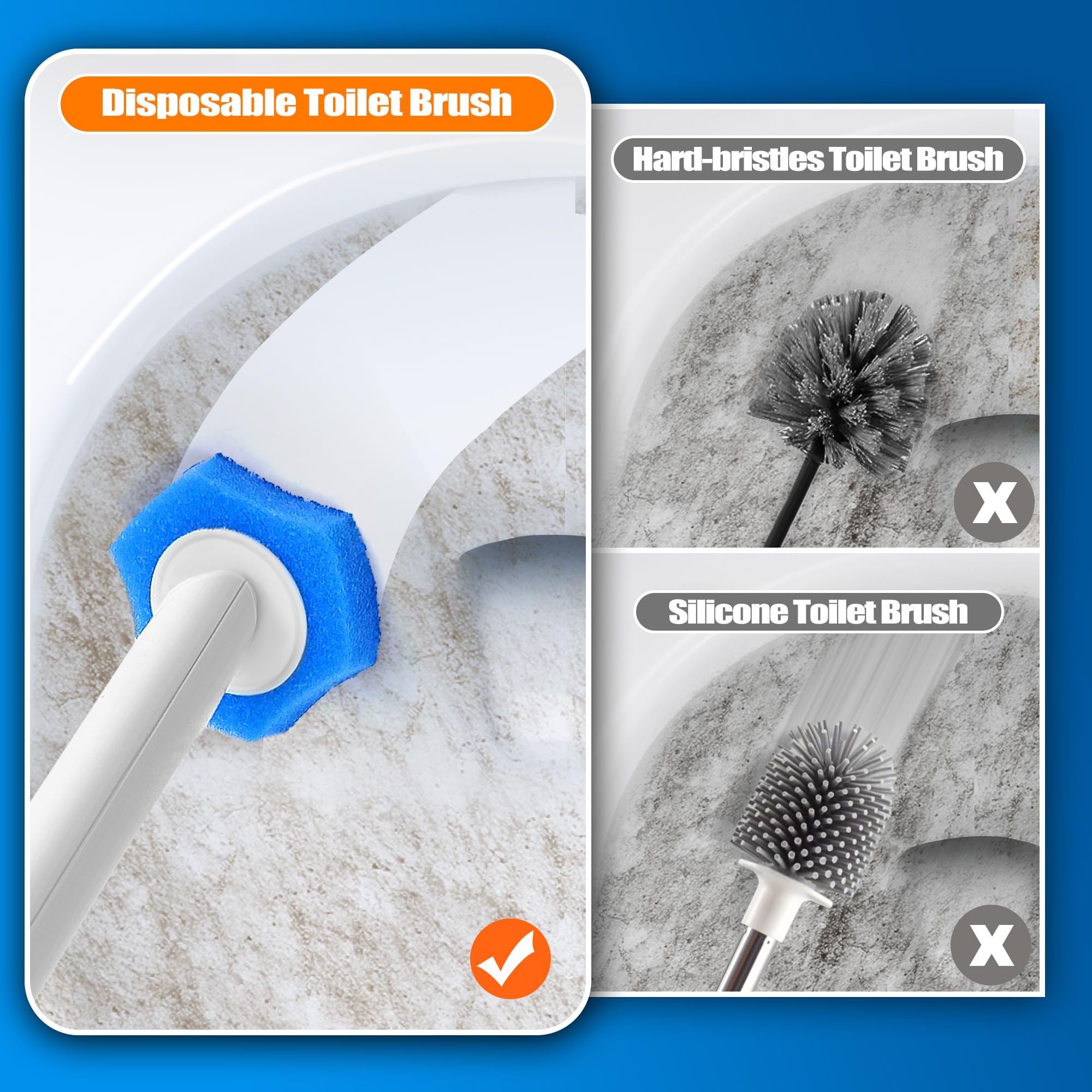 NEWE Disposable Toilet Brush Cleaner Refills 16 Packs, Compatible with Upgraded Clamping Wand System