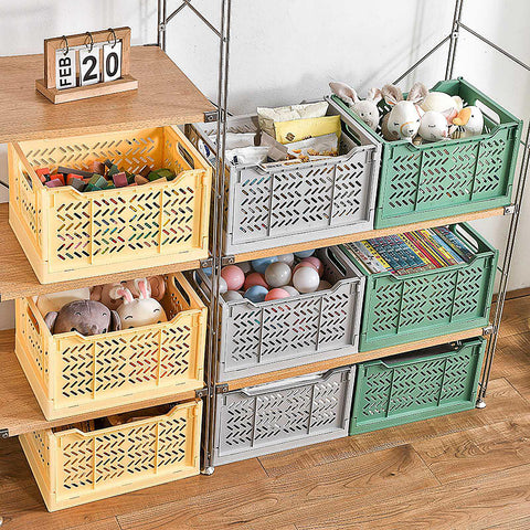 Spesh 2 Pcs Large Collapsible Storage Crates Stackable Plastic Storage Baskets Foldable Crate Boxes for Kitchen, Living Room