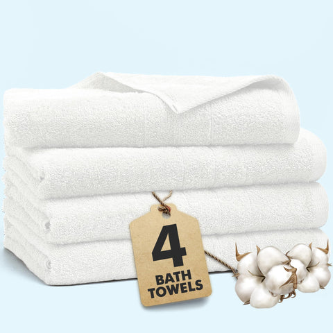 Novo Home Bath Towels Set of 4 – 550 GSM 100% Cotton White Extra Large Towels for Bathroom, Spa Use (70x140 cm)