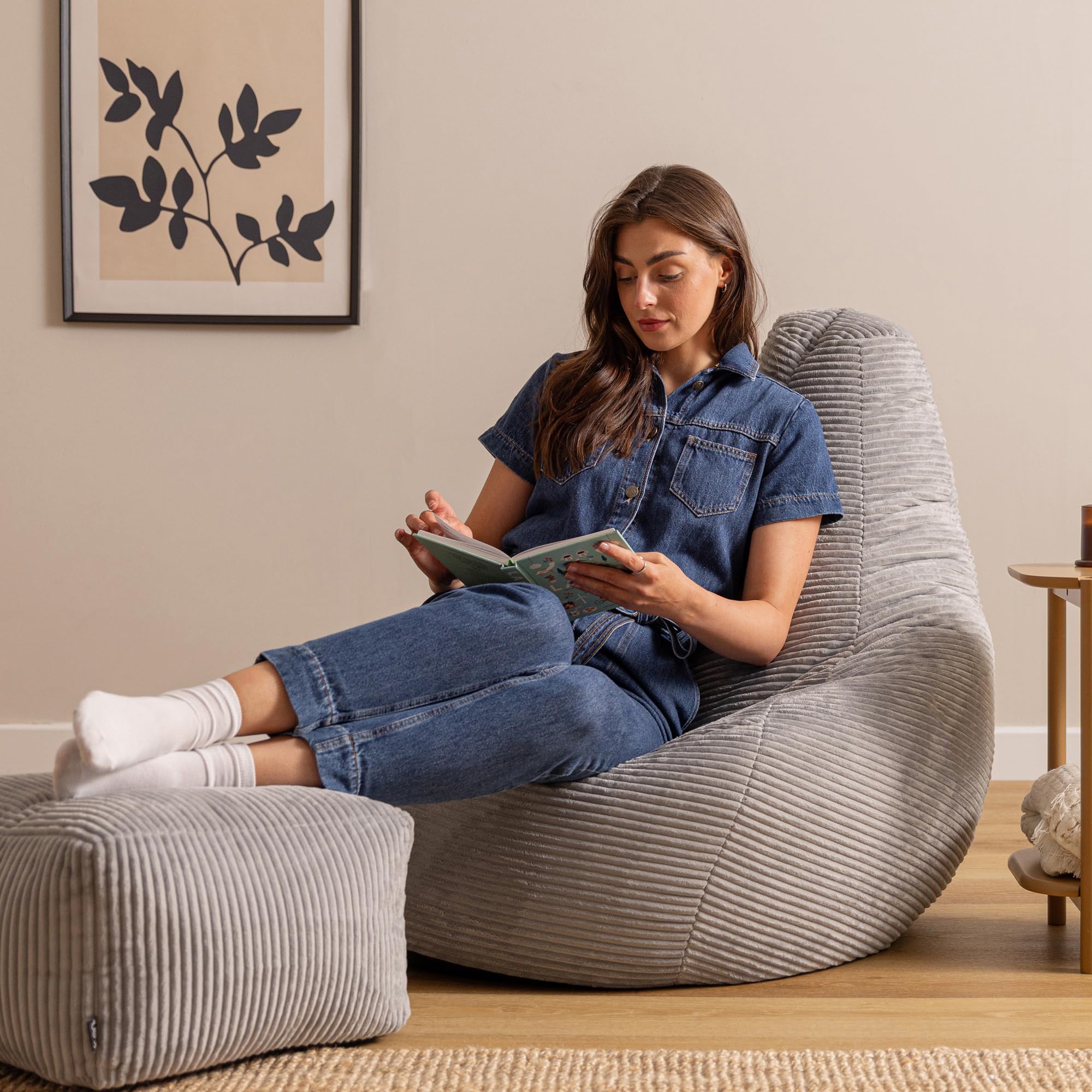 icon Dalton Large Cord Bean Bag & Footstool with Filling Included, Grey