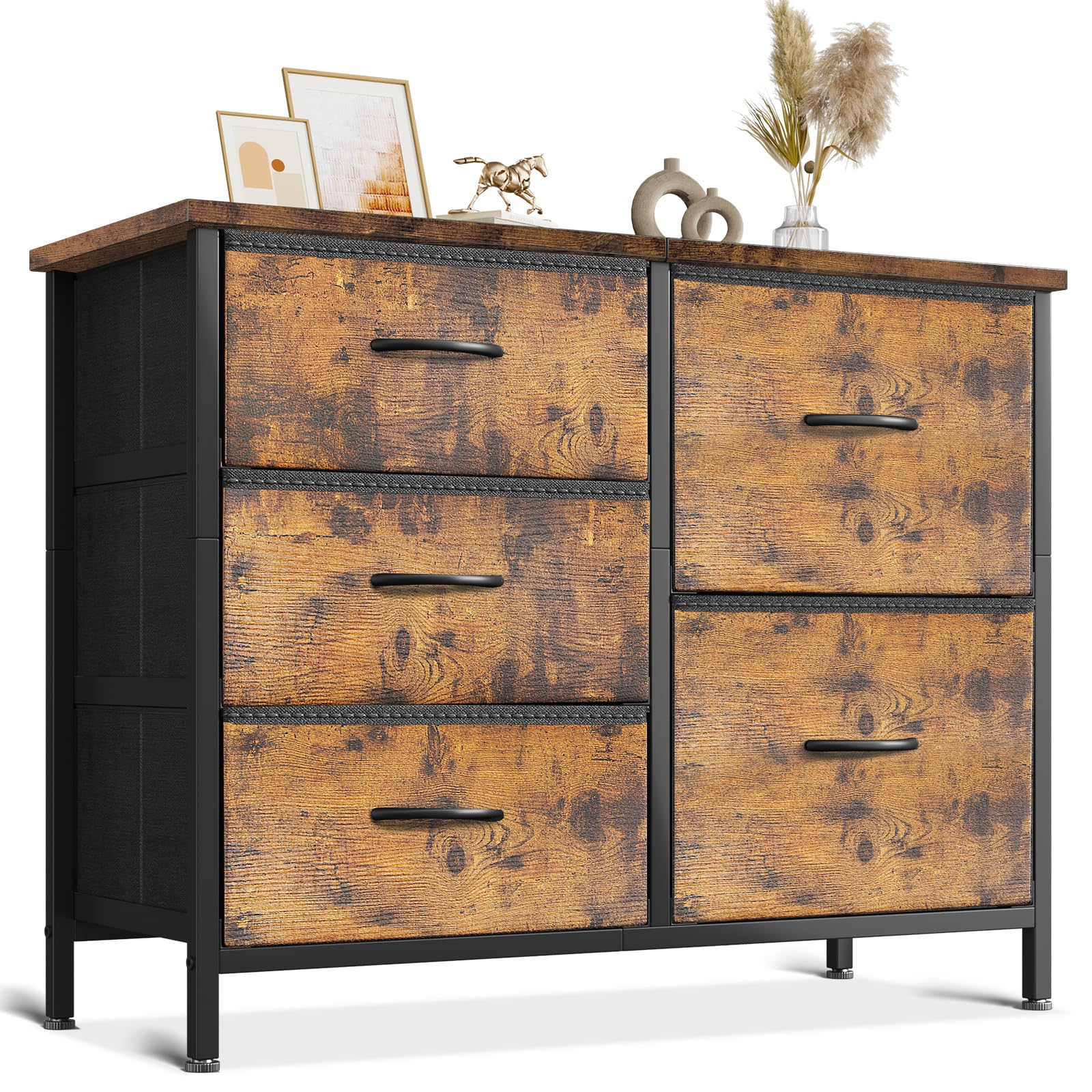 Coleshome Small Chest of Drawers Bedroom with 5 Fabric Drawers, Vintage