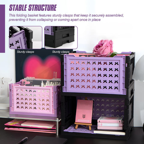 Spesh 2 Pcs Collapsible Crates Storage Boxes Plastic Foldable Crates Stackable Folding Storage Baskets for Home Kitchen Office