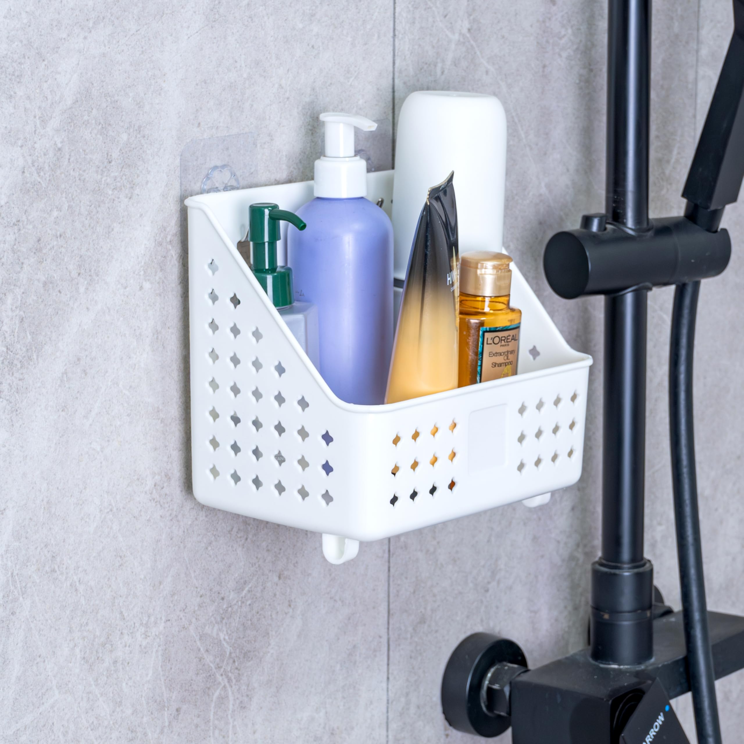 Cetomo Plastic Hanging Baskets with Hole, Wall Mounted Storage Boxes, Hangable Shelf Basket Organizer with Hooks, for Bathroom Shower Home Kitchen