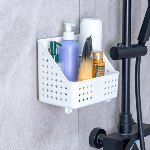 Cetomo Plastic Hanging Baskets with Hole, Wall Mounted Storage Boxes, Hangable Shelf Basket Organizer with Hooks, for Bathroom Shower Home Kitchen