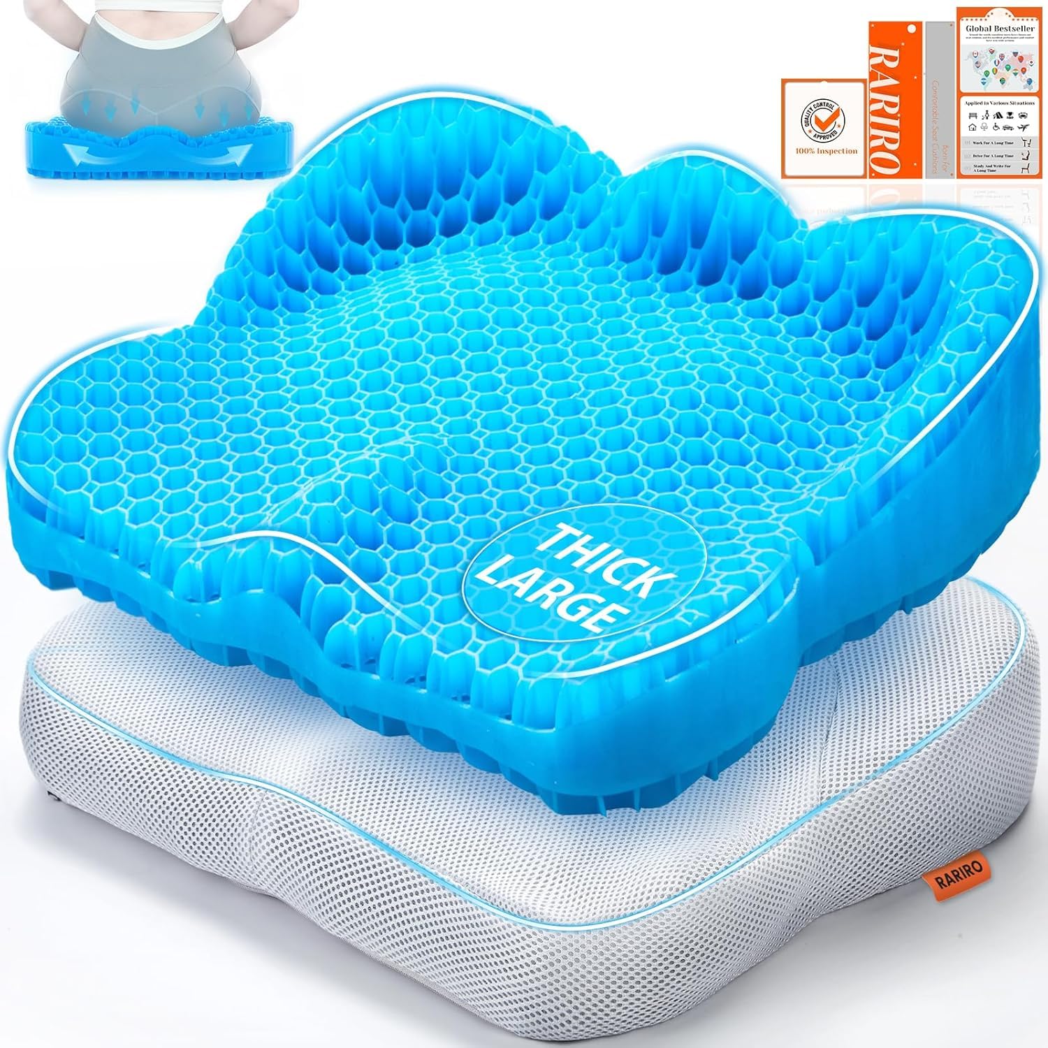Double-Layer Gel Seat Cushion Breathable Wheelchair Pad for Long Sitting