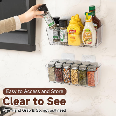 MURGVEA 2-Pack Cupboard Storage Organisers, Clear Plastic Pantry Storage Boxes, Large Adhesive Cabinet Door Organizerer Space Saving Storage Bins for