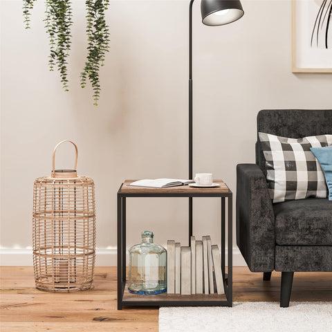 DHP Furniture Quincy End & Side Table, Weathered Oak Look, 49 x 48 x 55cm (WxDxH)