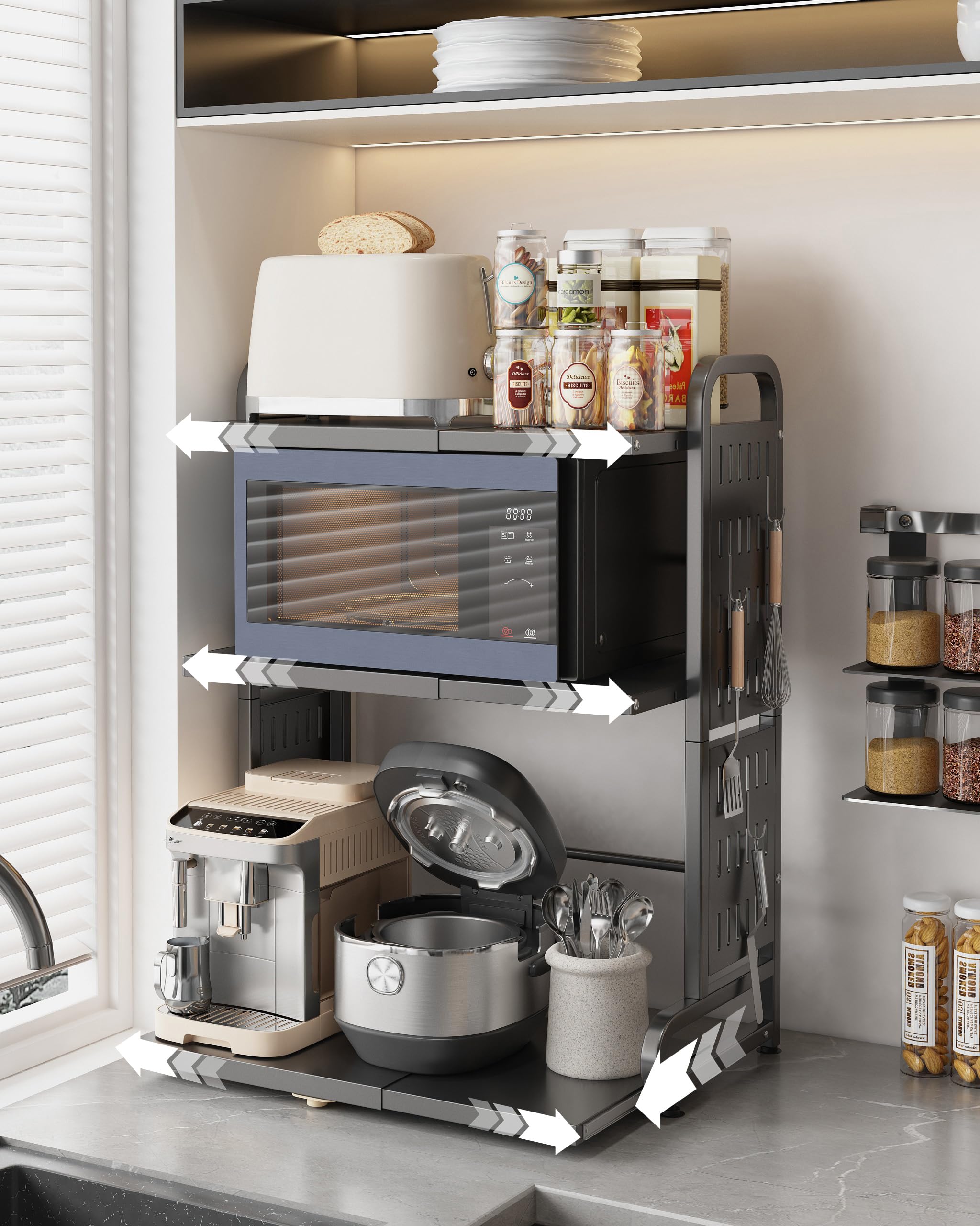 Ornestia 3-Tier Expandable Metal Microwave Shelf for Kitchen,Black