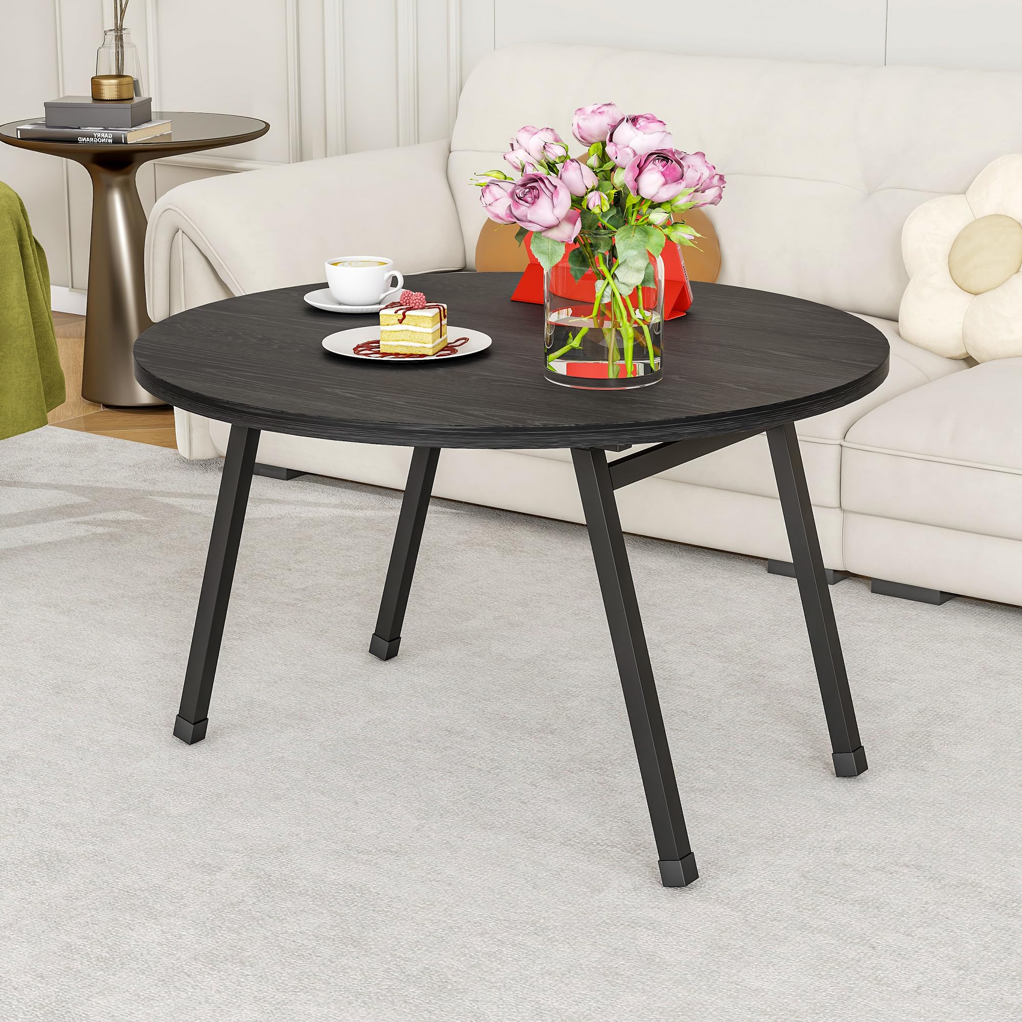 BOPRHOM Folding Coffee Table,Round Coffee Tables for Living Room/Bedroom,Space Saving Small Foldable Coffee Tables,Tea Table Side Table Center Table