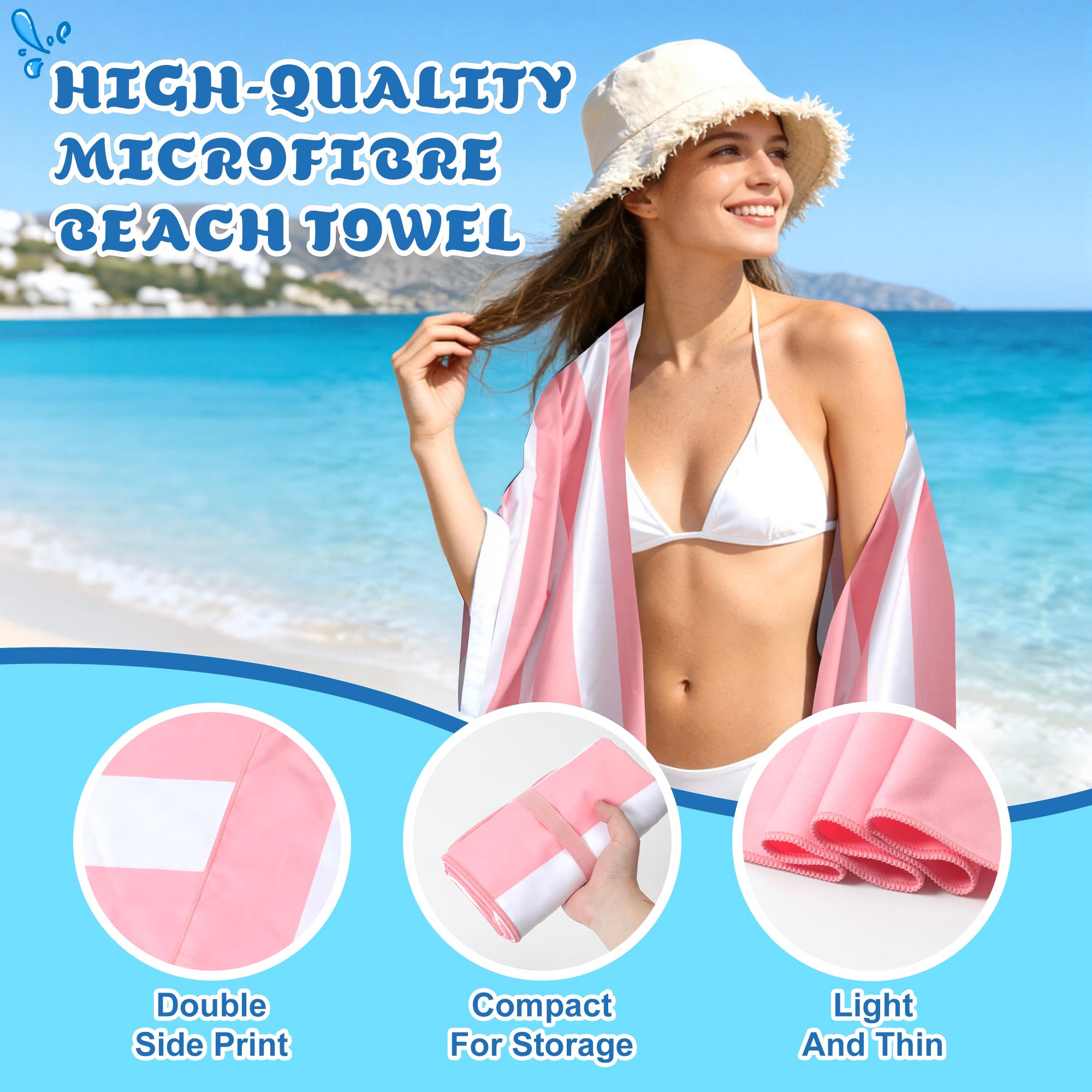 Anavasi Microfibre Beach Towels for Adults, 2 Pack 180 x 90cm 100% Recycled