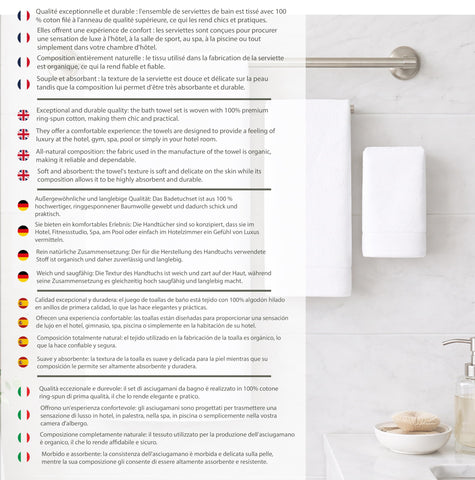 Caramont Set of 6 Bath Towels 70 x 140 cm - 100% Cotton, Ultra Soft, Highly Absorbent, Quick Drying, Hotel Quality - White - for Bathroom, Shower