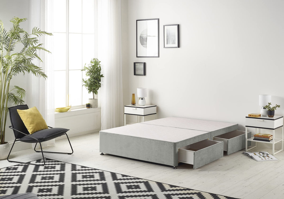 Bed Centre Galaxy Grey Fabric Divan Base Drawers And Headboard. Size 3FT 4FT 4FT6 5FT 6FT Choose Delivery Day And Date At Checkout
