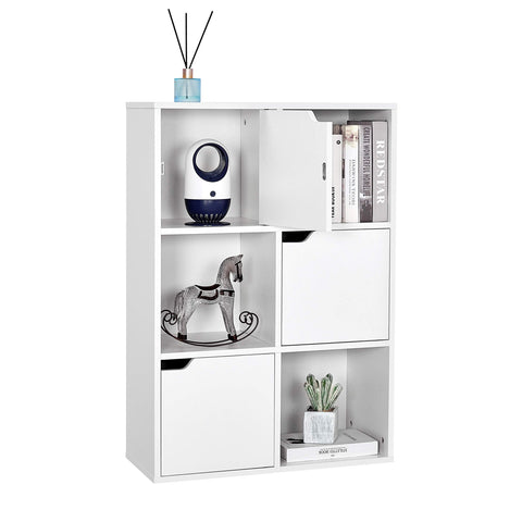 Mondeer Bookcase White, 6 Cube Storage Unit, 3-Tier Bookshelf with Doors, Wooden Shelf Organiser Display Cabinet for Living Room, Bedroom