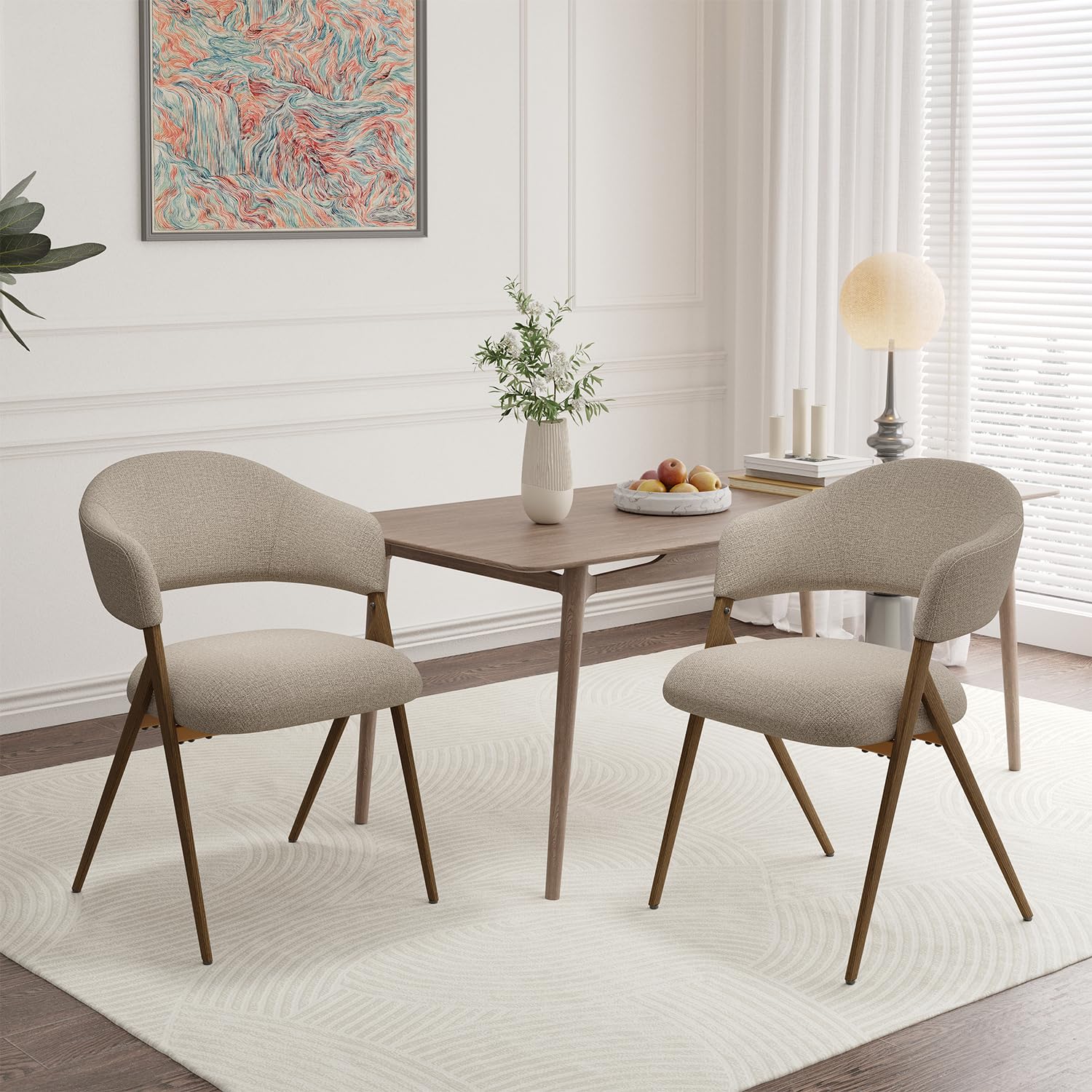 COLAMY Ergonomic Linen Dining Chair with 135° Recline, Breathable Cotton-Linen Fabric, Wooden-Look Metal Legs, 125kg Capacity