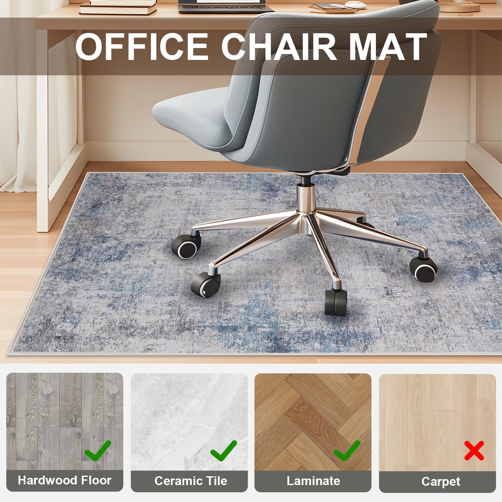 Office Chair Mat 90 x 120 cm, Floor Protector for Office Chair, Anti-Slip