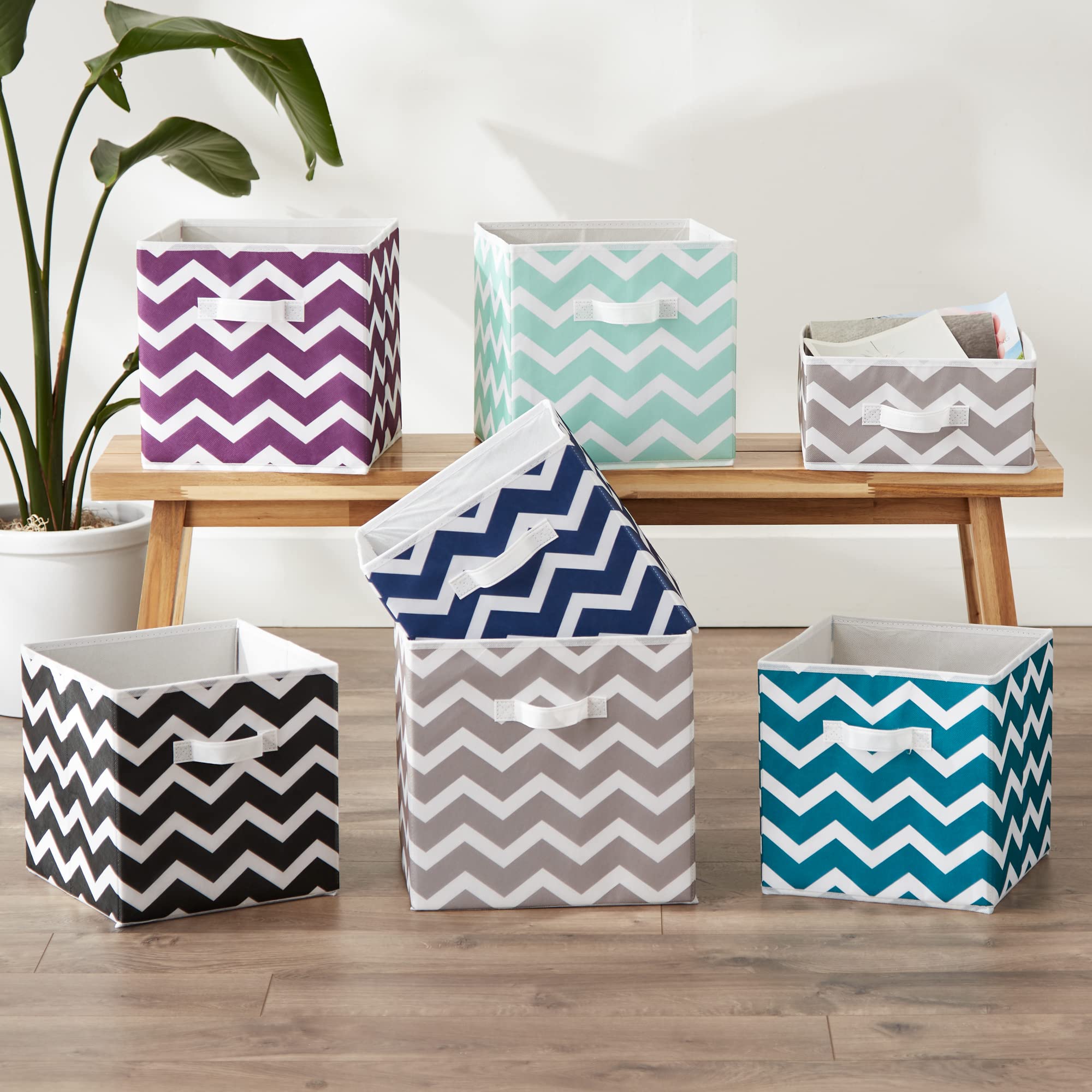 DII Non Woven Polyester Storage Bin, Chevron, Black, Small Set of 2