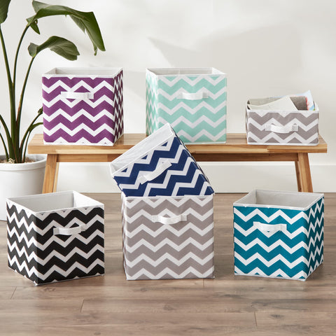 DII Non Woven Polyester Storage Bin, Chevron, Black, Small Set of 2