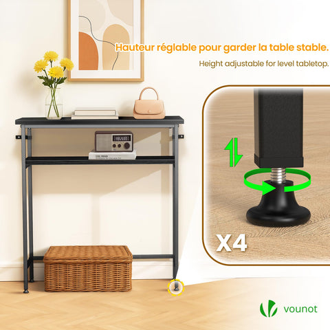 VOUNOT® Narrow Console Table, 2- Tier Slim Metal Frame Entryway Table, Small Sofa Side Table with Storage Shelf for Hallway, Living Room or Bedroom