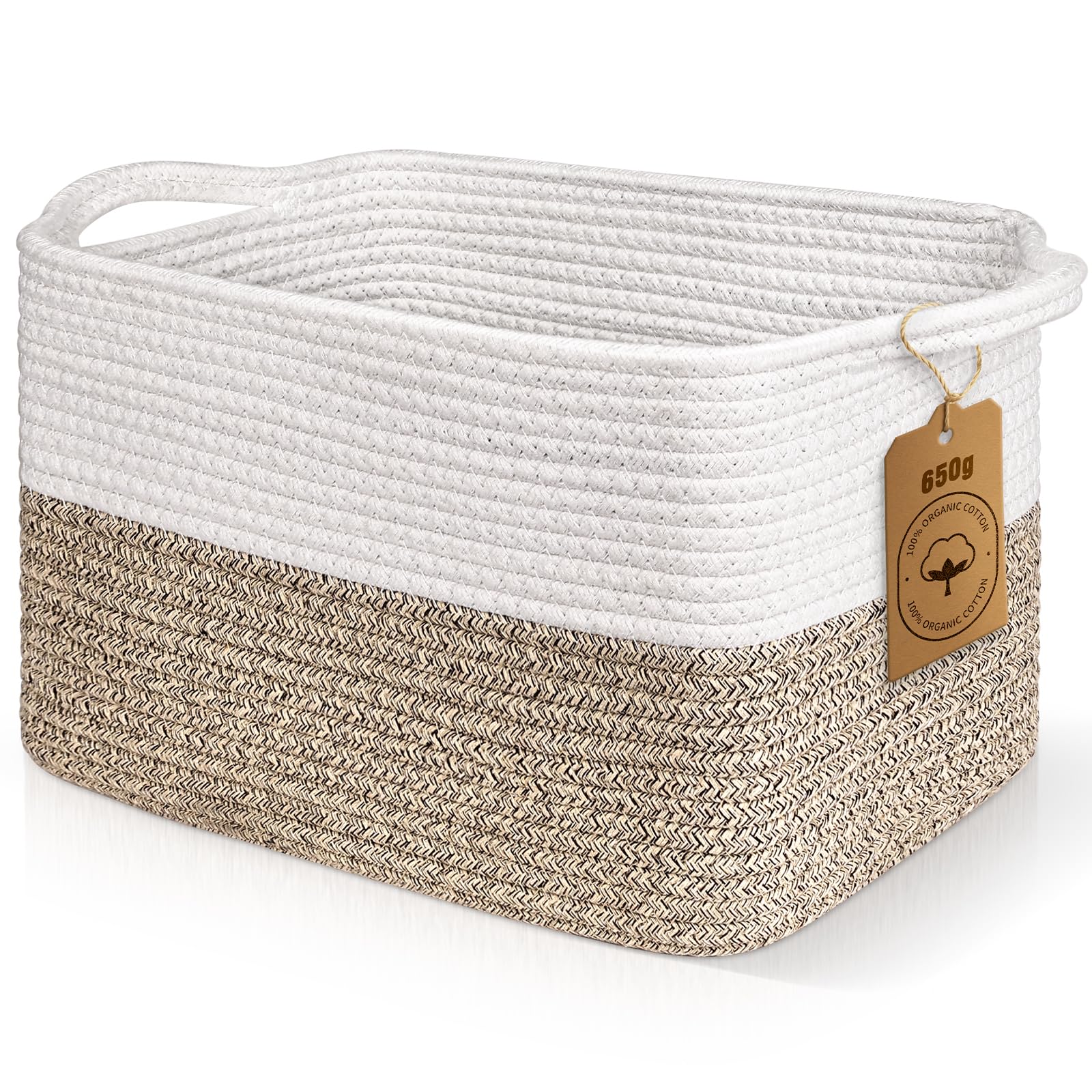 Lychico Cotton Rope Woven Basket with Handles for Shelves,Toys,Book, Cloth Storage Baskets Bin for Organizing