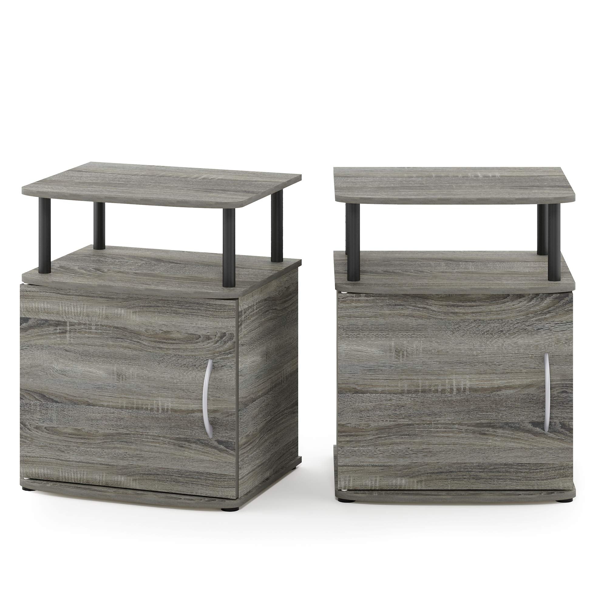 Furinno JAYA Side Table Set of 2, 2-Tier Open Shelf End Table with Door Cabinet, Soft-edges Night Stand, Bedside Table, for Living Room, Bedroom