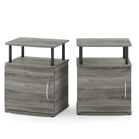 Furinno JAYA Side Table Set of 2, 2-Tier Open Shelf End Table with Door Cabinet, Soft-edges Night Stand, Bedside Table, for Living Room, Bedroom