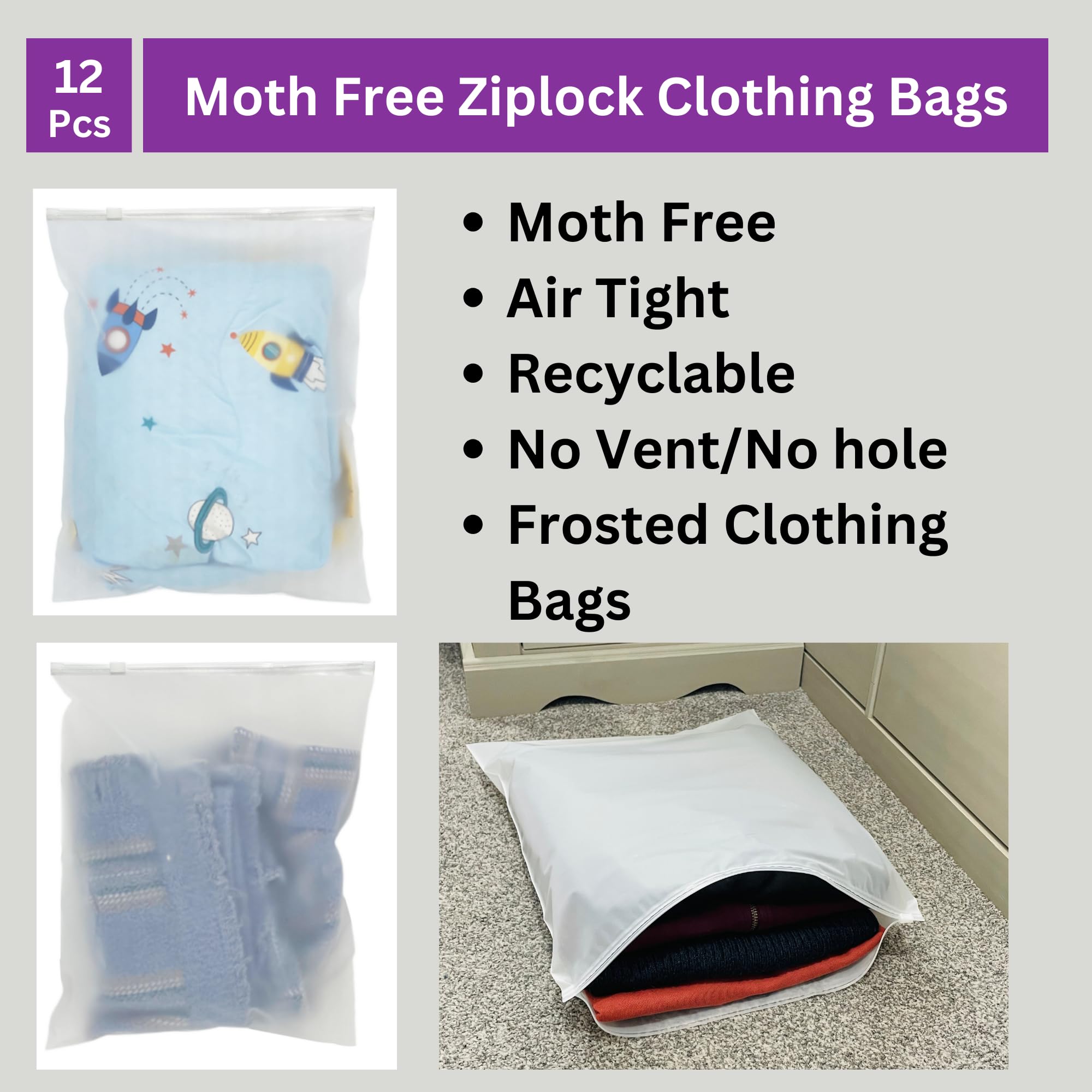 Moth Free Store & Protect Clothes Bags Ziplock Bags for Storage Hospital Maternity School Trips Wardrobe Waterproof Camping Travel Holidays Organiser