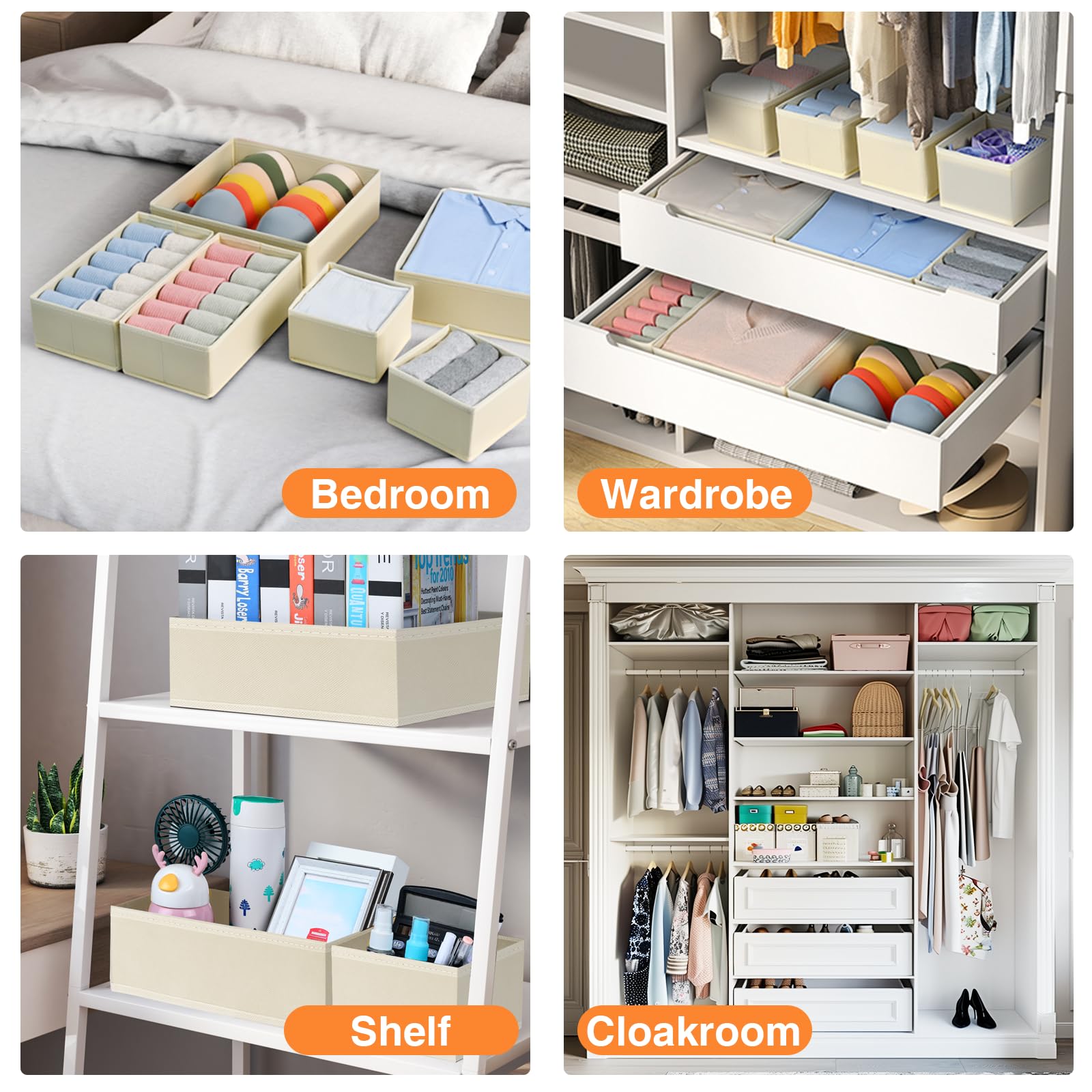 DIMJ 12 Pcs Fabric Drawer Organiser for Baby Clothes 3 Size Drawer Dividers