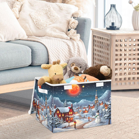JUMBEAR Christmas Eve Collapsible Storage Bins With Lids,Foldable Fabric Storage Boxes,Storage Basket Closet Bin for Christmas Decorations