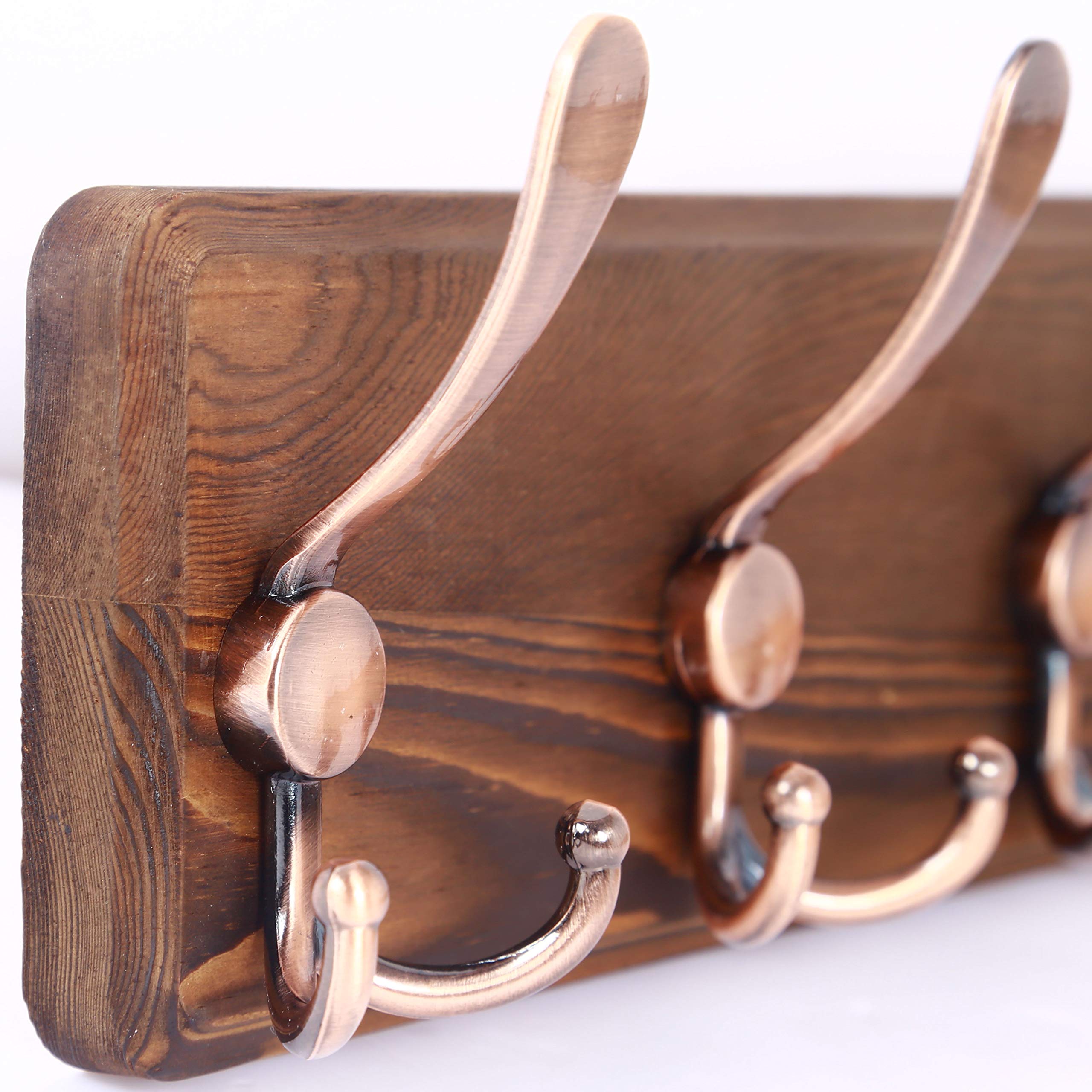 SKOLOO Coat Rack Wall Mounted - Pack of 2, Wooden, Heavy Duty, Rustic Coat Hooks for Wall, Wall Coat Rack with 5 Triple Hooks for Hanging Clothes