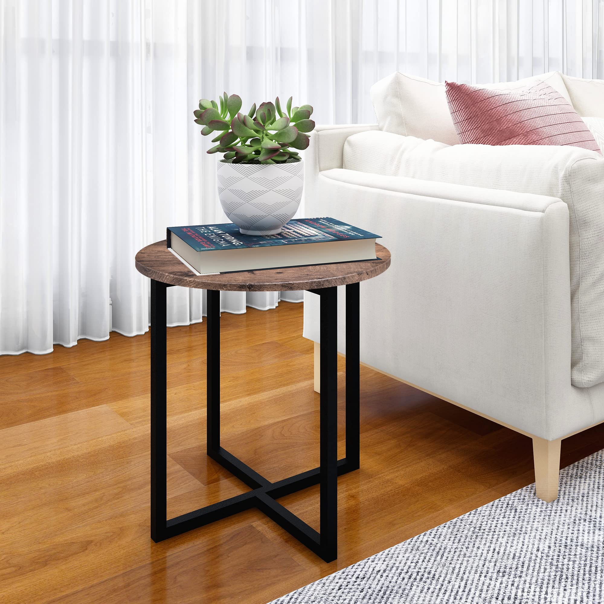 HOMERECOMMEND Round Side Table, End Table, Sofa Side Table,Coffee Table Rustic Nightstand Industrial Versatile End Table for Living Room,Brown
