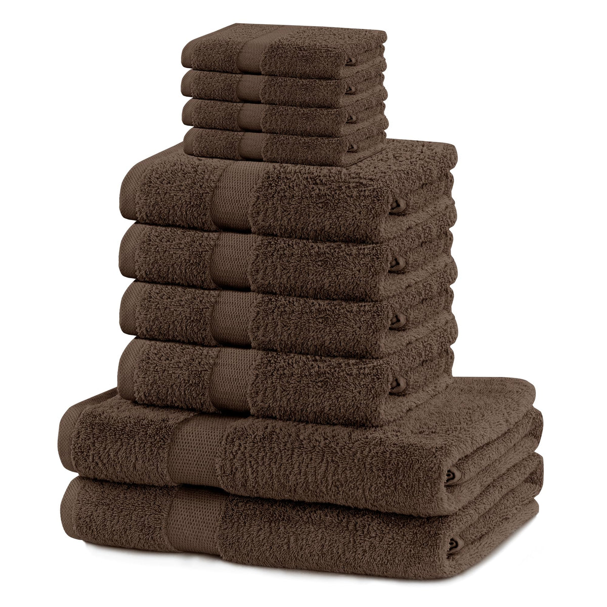 DecoKing Set of 10 Cotton Quality 525 g/m² 4 Guest Towels 30 x 50 cm 4 Hand Towels 50 x 100 cm and 2 Bath Towels 70 x 140 cm Brown Nut Brown