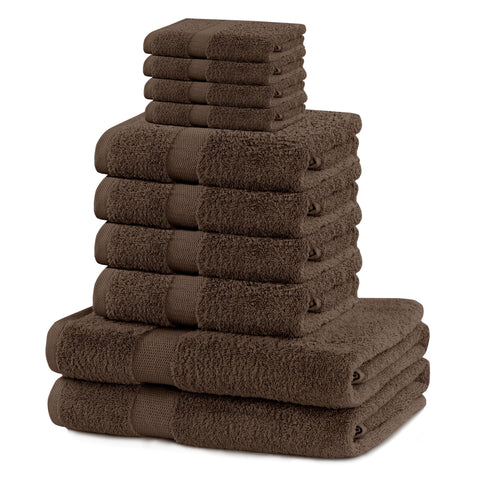 DecoKing Set of 10 Cotton Quality 525 g/m² 4 Guest Towels 30 x 50 cm 4 Hand Towels 50 x 100 cm and 2 Bath Towels 70 x 140 cm Brown Nut Brown