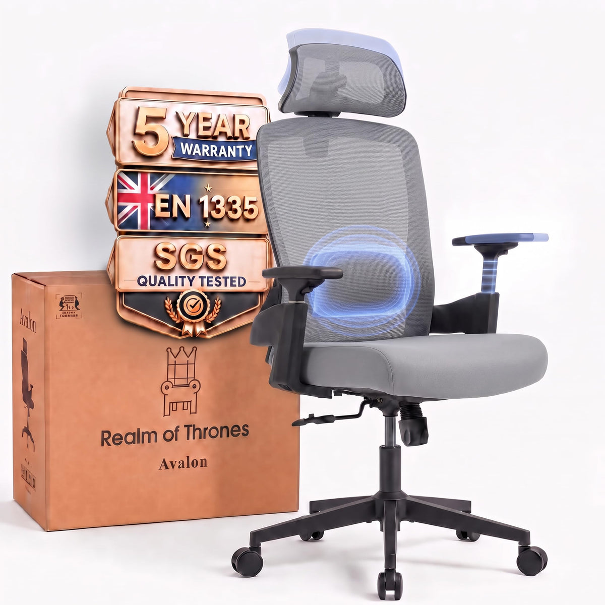 Realm of Thrones Ergonomic Office Chair, 3D Armrests and 2D Lumbar Support