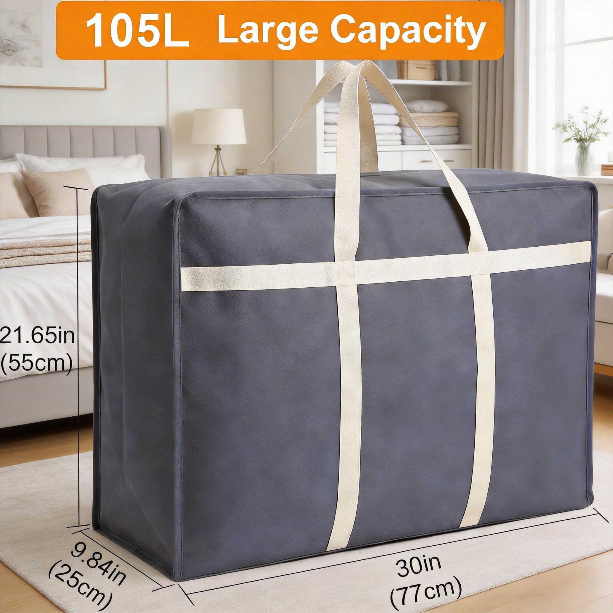 Zhiyu 105L Large Duvet Storage Bag with Zip, 3-Pack Extra Large Breathable Storage Bags for Bedding, Clothes, Duvets, Pillows & Comforters